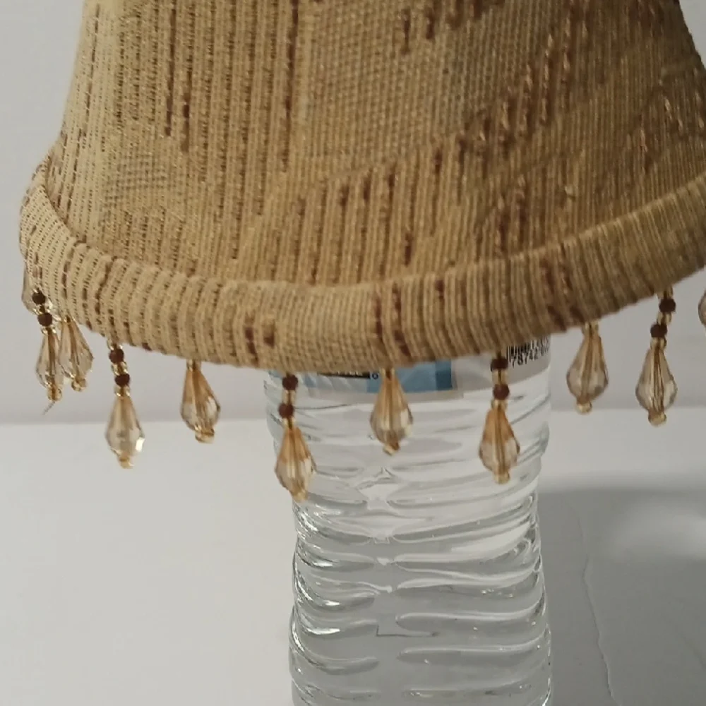 Beige Textured Lamp Shade with Beaded Trim
